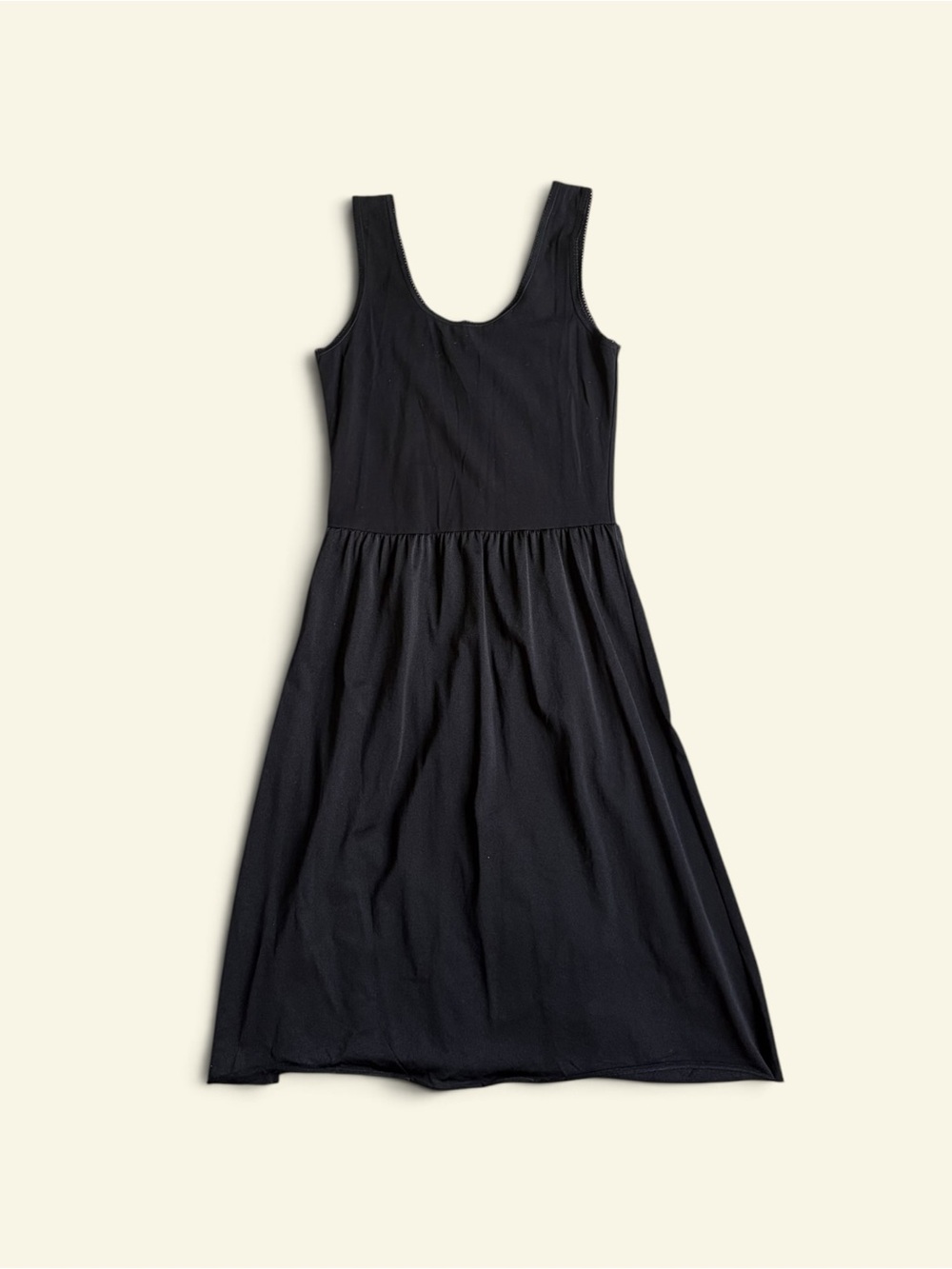 Vintage 70s 80s Trufit Black Mixed Media Slip Dress Raw Hem Grunge Goth Size 38